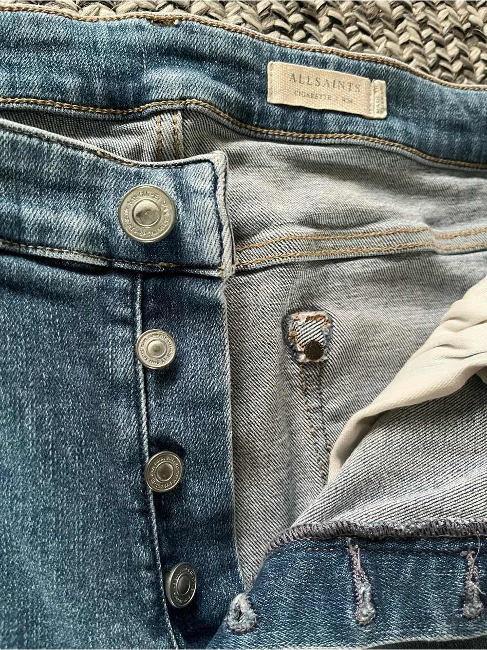 AllSaints Cigarette Slim light wash blue Jeans men’s 36” stretch denim - Picture 5 of 10